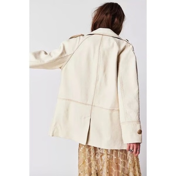 NWT Free People Top Notch Leather Jacket Pea Coat Conch - Picture 3 of 9